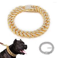 Colliers pour chiens chat chaîne collier avec diamant luxe métal matériel 1.25 cm largeur Perro Rap Hip Hop cubain bijoux pour animaux de compagnie fournitures
