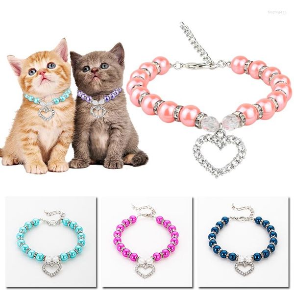 Colliers pour chiens collier de chat pour petits chiens avec amour pendentif perle strass collier de bijoux réglable fournitures pour animaux de compagnie