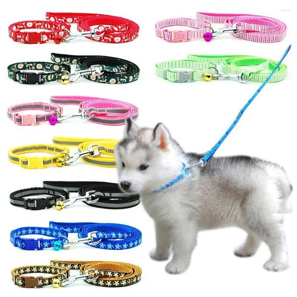 Colliers de chien Collier de chat Laisse Réglable Pet Lead Avec Bell Réfléchissant Pour Petit Caniche De Marche En Plein Air Terier