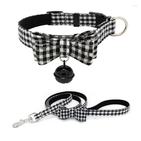 Colliers pour chiens et chats, ensemble de laisses réglables avec nœud papillon à carreaux, cravate pour petits chiens, cloche personnalisée, produits pour animaux de compagnie