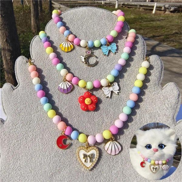 Colliers pour chiens et chats, fête de mariage, bijoux en perles colorées, couronne pour chiot, nœud, coquille, accessoires pour animaux de compagnie