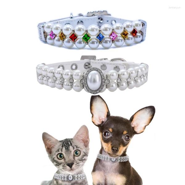 Collares para perros Catino de cuero de mascota lindo para perros para perros pequeños con accesorios de boda de gatito de cachorros de diamantes de imitación