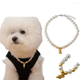 Colliers de chien collier de perles de chat collier avec breloque de cloche de souhait bijoux pour animaux de compagnie accessoires réglables à la main