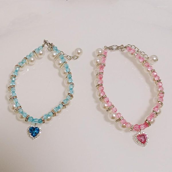 Colliers pour chiens collier de perles de chat collier avec strass en cristal colliers de perles pour animaux de compagnie sangle de cou réglable pour petits chiens chats