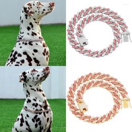 Colliers pour chiens, chaîne en diamant rose et blanc, collier cubain en métal avec Design, boucle sécurisée, bijoux pour animaux de compagnie glacés, cadeau