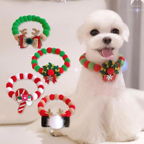 Colliers pour chiens Noël Creative Pet Bowtie Collier Chiot Noeud Papillon Boule De Cheveux Collier Réglable Pour Petits Chiens Chat Accessoires De Toilettage