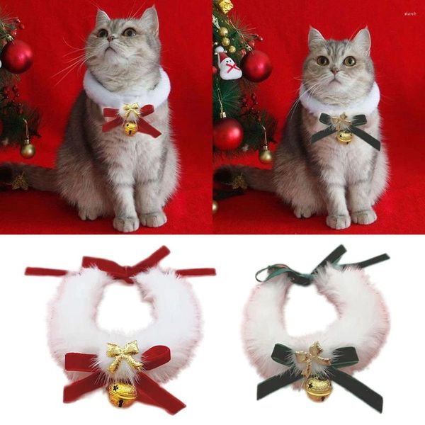 Collares para perros Collar para mascotas de Navidad Bowknot Collar de gato de peluche Joyería de cuello de año con campana Elegante lindo lazo rojo