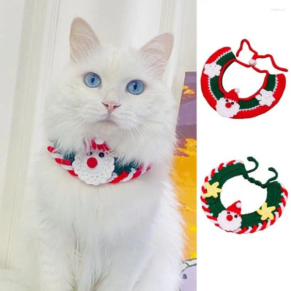 Collares de perros Pet Holina de la mano de la mano Collar de lana tejida para gatos y santa Claus Patrón de alce