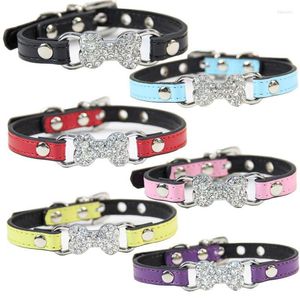 Hondenkragen Kraag Bling Crystal Bow Been Leather Pet Puppy Choker Cat Necklace voor kleine sieraden Pets Accessoires
