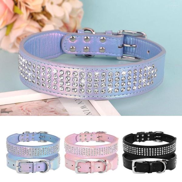 Collares para perros Collar Bling Rhinestone Perros Collar de cuero duradero para mascotas con diamante brillante para Pitbull mediano y grande