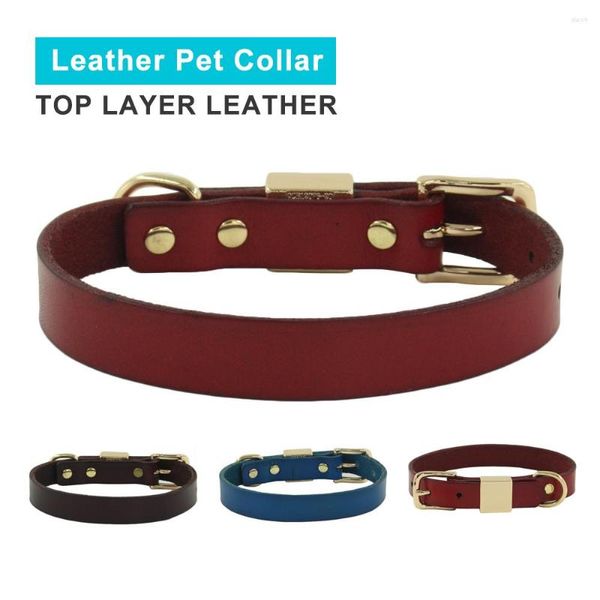 Collares para perros, Collar para perros pequeños y medianos, capa superior de cuero de vaca, ajustable, suave, para mascotas, superficie lisa, cadenas simples de Color Retro