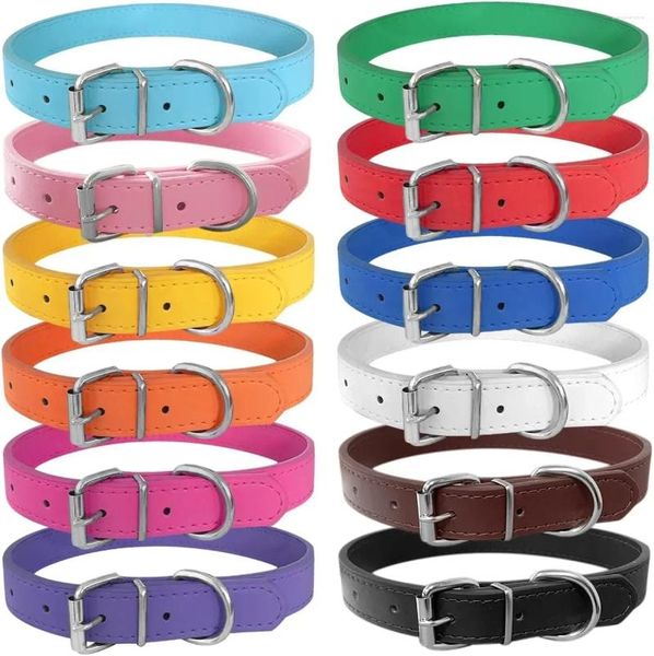 Collares para perros ID de collar para perros ajustables con hebilla pequeña Cachorro mediano Metal Básico Durable Cuero para mascotas