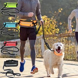 Collares para perros Collar personalizado manos libres cuero reflectante manos libres correa ajustable cinturón bolsa arnés accesorios para mascotas