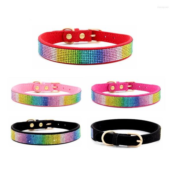 Collares para perros Collar ajustable para mascotas con diamantes coloridos para perros pequeños Perros de cuero para gatos Accesorios Honden Halsband Collier