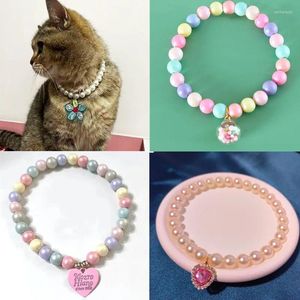 Hondenkragen kleurrijke Pearl Pearl ketting accessoires voor katten gotas dieren mode steentjes sphynx cat kraag kitten collier chat