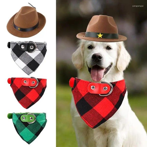 Collares para perros, sombrero de vaquero y bufanda, accesorios occidentales para cachorros, conjunto de disfraces multiusos para mascotas, fiestas de cosplay occidentales