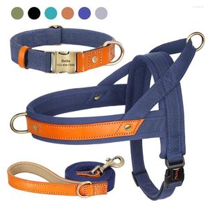 Halsbanden Aangepaste halsband harnasriem Set Nylon lederen honden Geen trek huisdiervest met touw voor kleine grote mopshonden