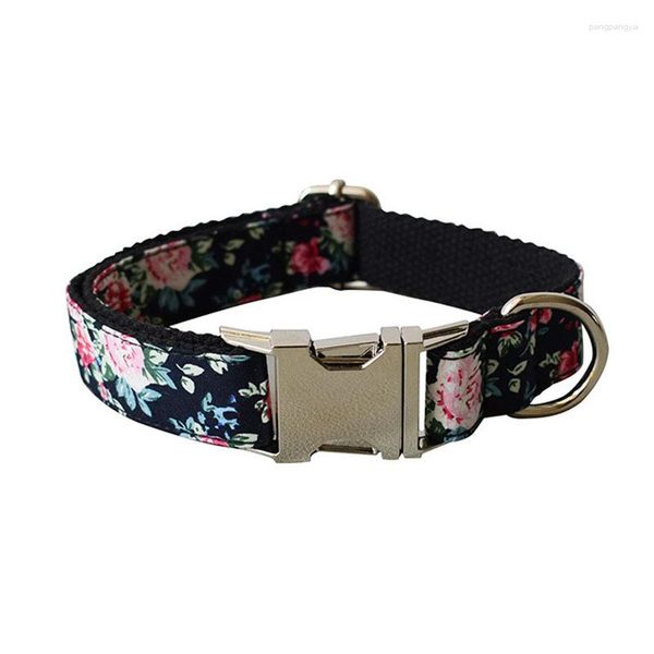 Colliers pour chiens Collier gravé personnalisé Nom personnalisable Fleurs de coton Marche Formation Accessoires pour animaux de compagnie