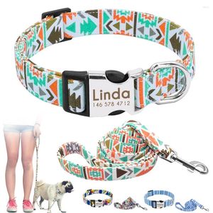 Halsbanden Op maat gemaakte nylon halsband en riem Set Gepersonaliseerde bedrukte tag Gegraveerde huisdier-puppy-ID voor middelgrote grote honden