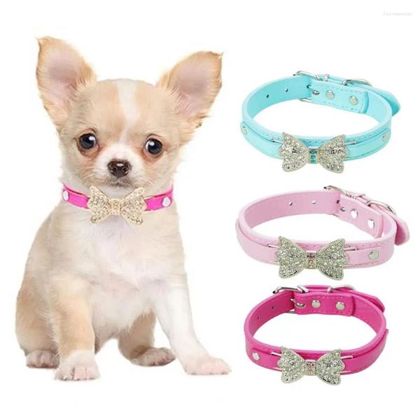 Colliers de chien mignon à la mode collier pour animaux de compagnie strass scintillant nœud papillon avec boucle en métal réglable chat petit pour