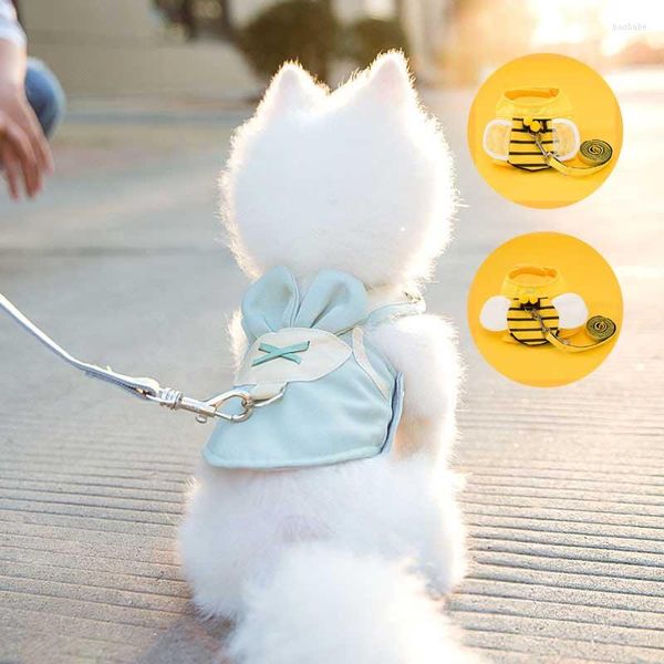 Colliers pour chiens mignon chiot chat harnais laisse ensemble petits vêtements bavoir gilets respirant tissu élastique mode animaux accessoires produits