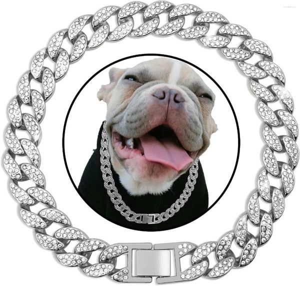 Colliers pour chiens, collier en diamant, chaîne en métal argenté et doré, maillons cubains, bijoux pour animaux de compagnie, pour chiens et chats