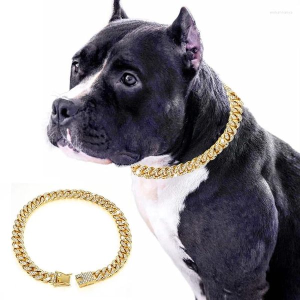 Collares para perros Pulsera de color de diamante Collar de cadena Hebilla segura Collar para mascotas Joyas decoradas para suministros pequeños, medianos y grandes