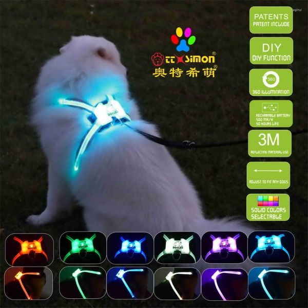 Collares para perros DOGLED Arnés Productos para mascotas para grandes 7 en 1 Color K9 Brillante USB Led Collar Cachorro Plomo Mascotas Chaleco Plomos