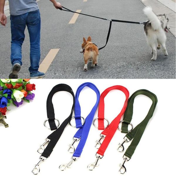 Collares para perros perros correa de correa de cornés de remolque correa para caminar corneta doble mascota color sólido color conveniente un solo nylon