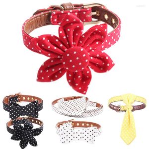 Collares de perro Dot Pet Collar Correa Cat Bow Tie PU cuero Collier Chain Perro Bandana Sunflower Red para perros pequeños y grandes Teddy Chihuahua