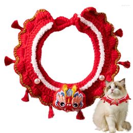 Colliers pour chiens et chats, année Dragon, réglable, rouge, écharpe pour animaux de compagnie, fournitures R, tricoté à la main, Costume de Festival de printemps pour