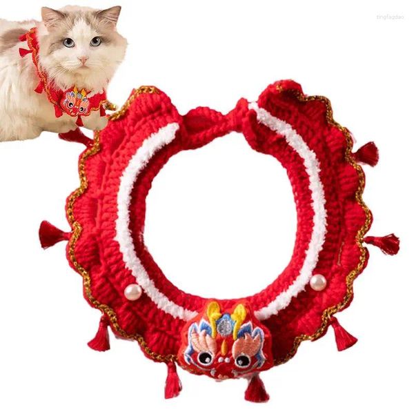 Colliers pour chiens et chats, année Dragon, écharpe rouge réglable pour animaux de compagnie, fournitures Lucky R, tricotés à la main, Festival de printemps