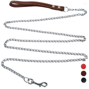 Colliers de chien Durable Anti-Morsure Chaîne En Métal Plomb Pour Petite Laisse Moyenne Poignée Conduit En Cuir PU Fer Accessoires Pour Animaux De Compagnie