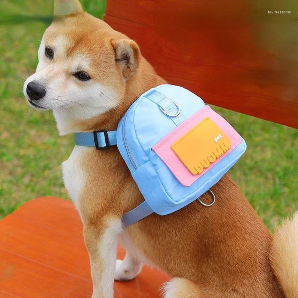 Collares para perros, mochila duradera para mascotas, correa ajustable, arnés portátil de dibujos animados para cachorros, bolsa de merienda al aire libre para peluche