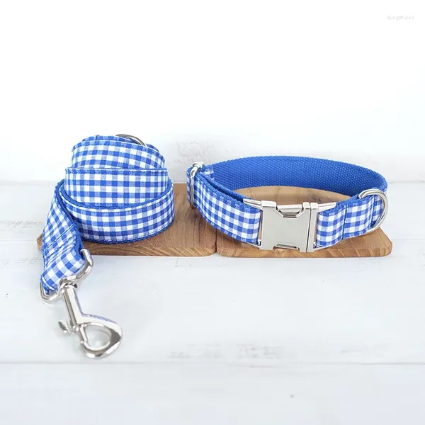 Collares de perros collar grabado azul mascota correa de correa collar ajustable con corbata de lazo etiquetas de nombre personalizadas Labrador