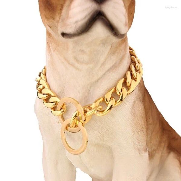 Collares para perros Moda 15 mm Collar de metal Cadena Collar para mascotas de acero inoxidable Gargantilla fuerte P para perros medianos y grandes