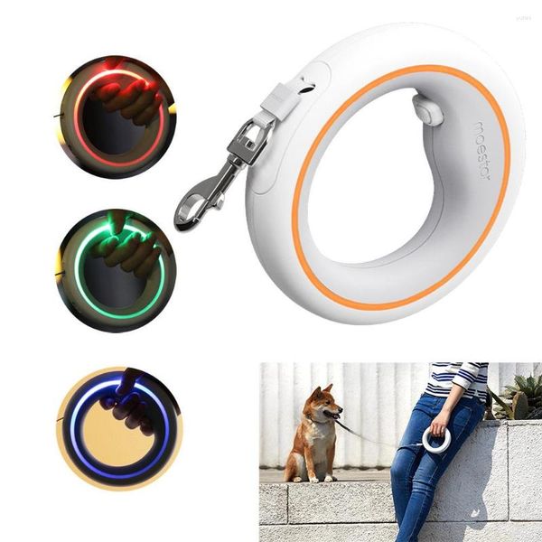 Collares para perros Moda de lujo Correa retráctil para mascotas Manos libres Luminoso LED Luz Ruleta Cuerda Automática 3M Correas largas para pequeños grandes