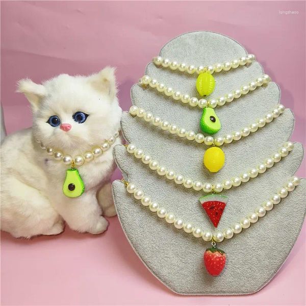 Collares para perros Collar de moda Colgante de frutas Gato y perros Collar de perlas Accesorios de lujo para gatos domésticos