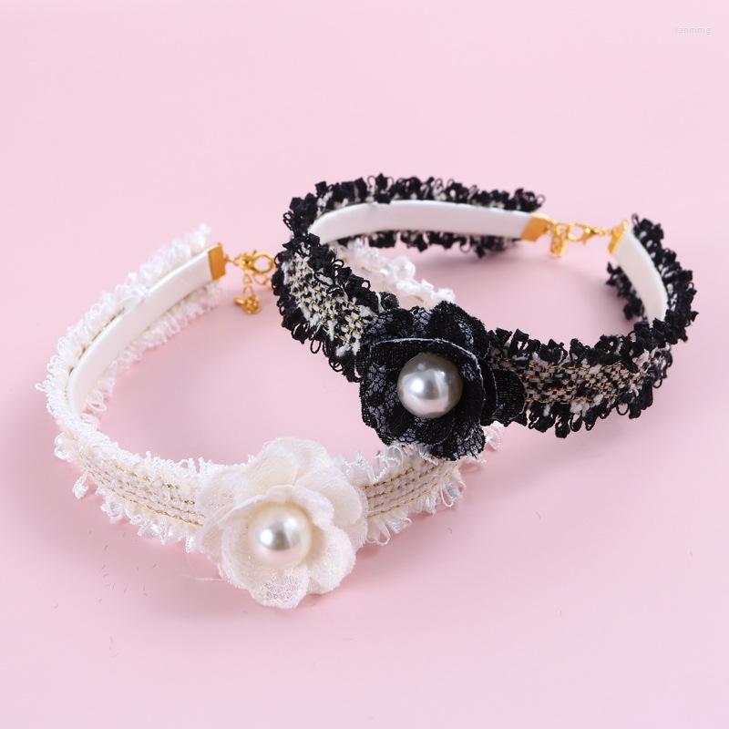 Dog Collars Fashion Princess Style Pet Collar Cats Dogs Pearl Necklace Black And White Lace Puppy Wedding Dress Small Safe