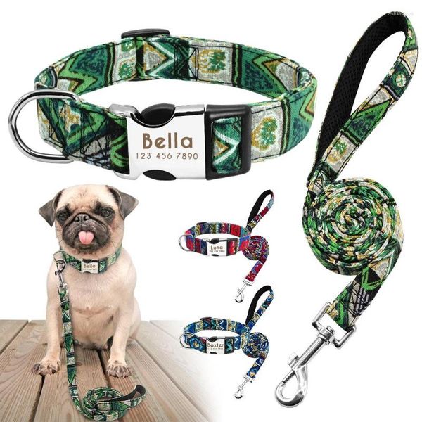 Colliers pour chiens mode impression personnalisée collier pour animaux de compagnie laisse ensemble personnalisé et graver nom plomb pour petits moyens grands chiens