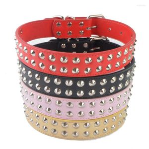 Colliers pour chiens pointes de mode collier clouté rose cuir Pu pour chiens de taille moyenne fournitures pour animaux de compagnie réglable 18-22 ''