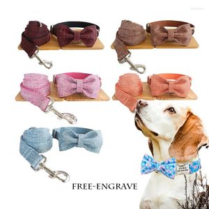 Collares para perros flax Pure Dogs Colorful Hermoso mascota tela transpirable Collar tracción de tracción Bow Nombre personalizado