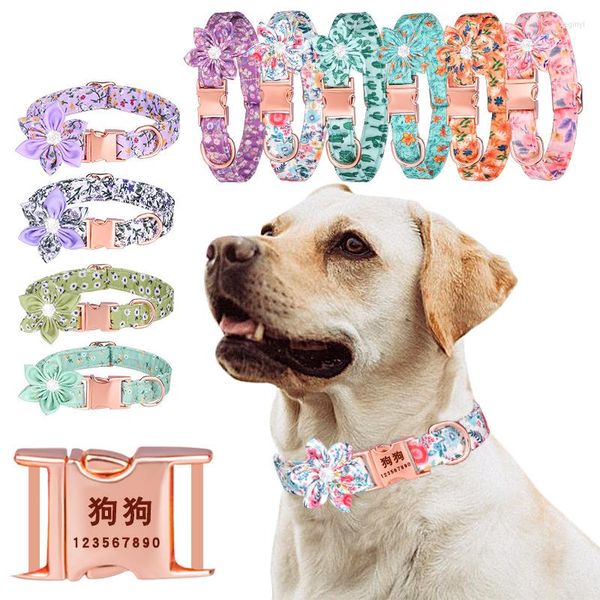 Collares para perros Flor decorada Collar para mascotas Impreso Hebilla de oro rosa Gato Accesorios universales Productos para gatos Mascotas Perros