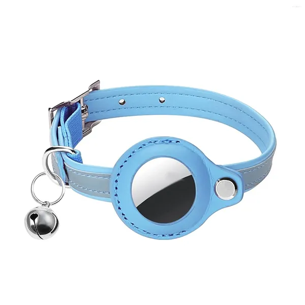 Collares de perro para collar de gato con etiqueta de aire con campanas, rastreador GPS reflectante, ajustable, azul