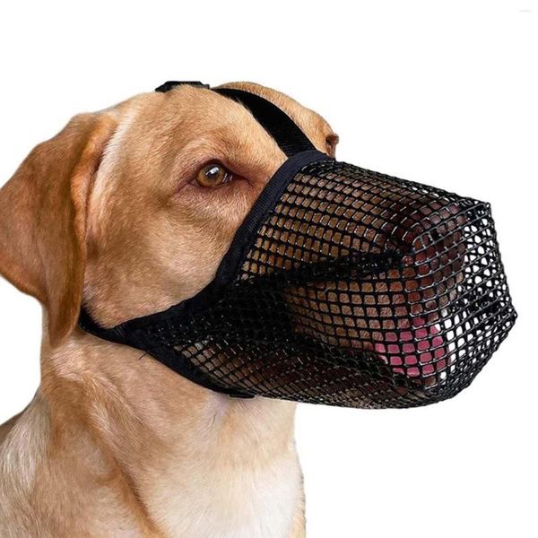 Collares para perros bozal de malla de aire completamente cubierto evitan morder, masticar y lamer correas ajustables para perros pequeños, medianos y grandes