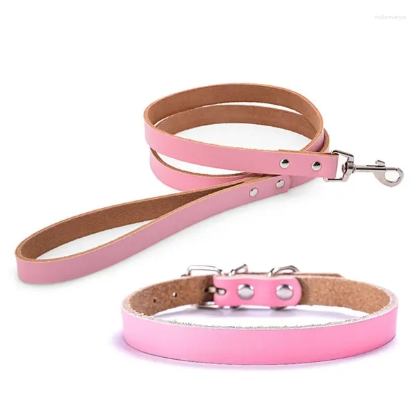 Collares para perros Collar de cuero genuino y correa para mascotas ajustable suave real caminando para razas pequeñas, medianas y grandes