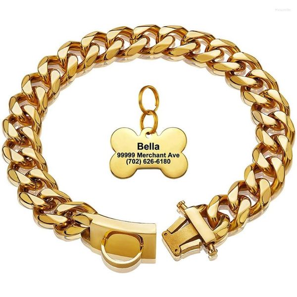 Colliers pour chiens collier de chaîne en or marche métal avec boucle sécurisée 18K lien cubain solide résistant à la mastication pour les grands chiens