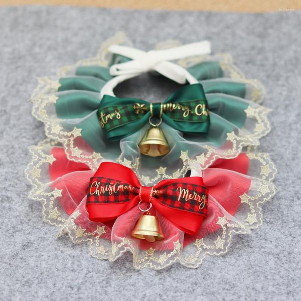 Collares para perros Joyería para mascotas hecha a mano Collar para gatos Bowknot Babero de encaje Temperamen verde oscuro Lazos Corbata Accesorios para el cuidado del cachorro para Navidad