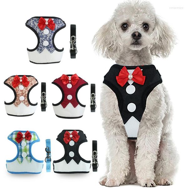 Conjunto de arnés y correa para perros, chaleco pequeño de nailon para cachorros con lazo, vestido Formal para fiesta de boda, perros Chihuahua