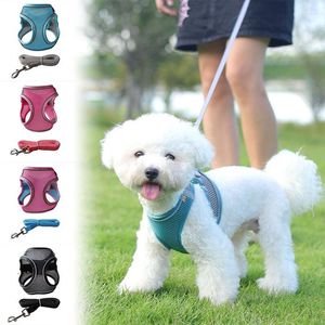 Halsbanden Harnas Ademend Verstelbaar Vest Kleine Honden Leiband Puppy Reflecterende Outdoor Wandelen Huisdier Accessoires